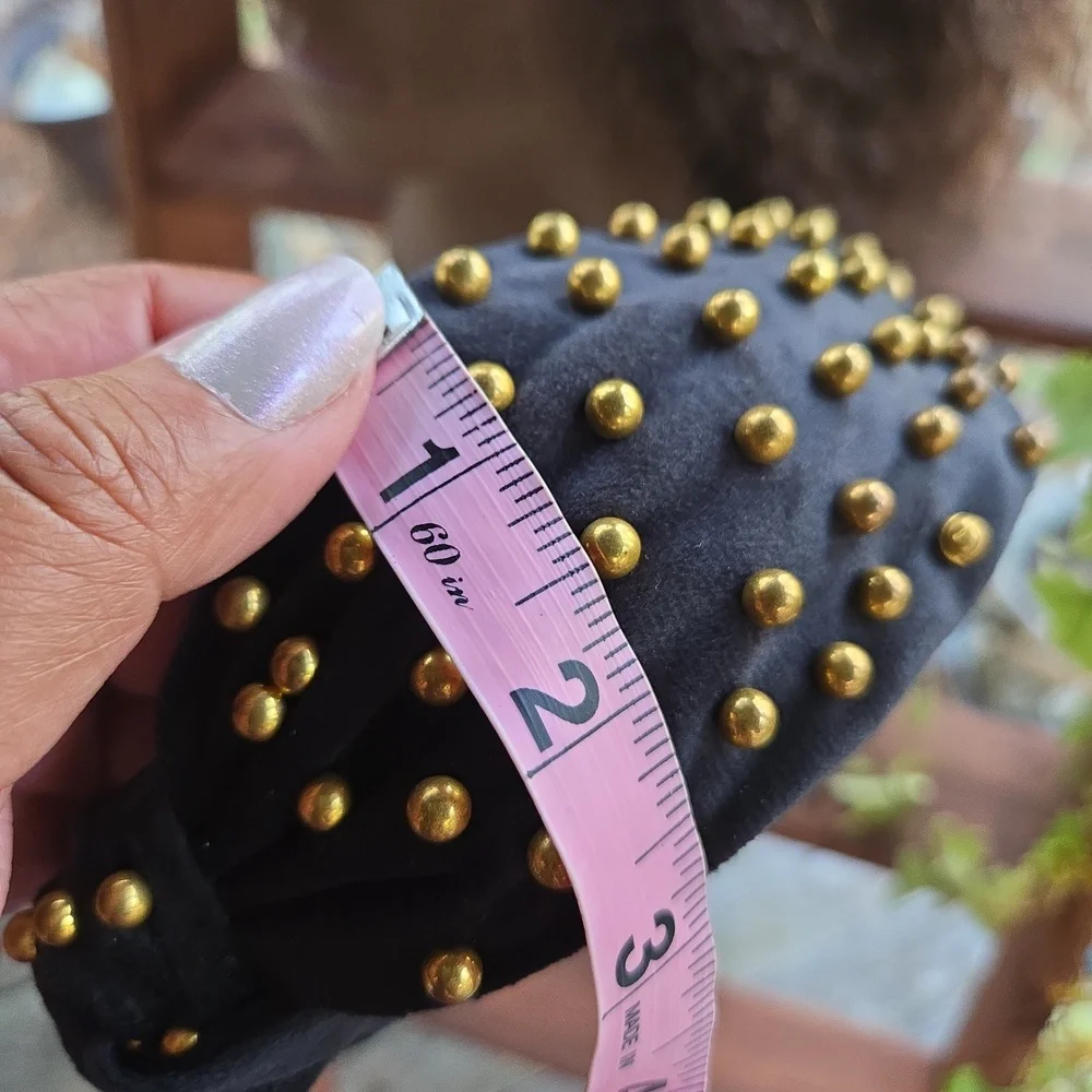 Black top knot wide chunky headband dotted with gold studs Y2K